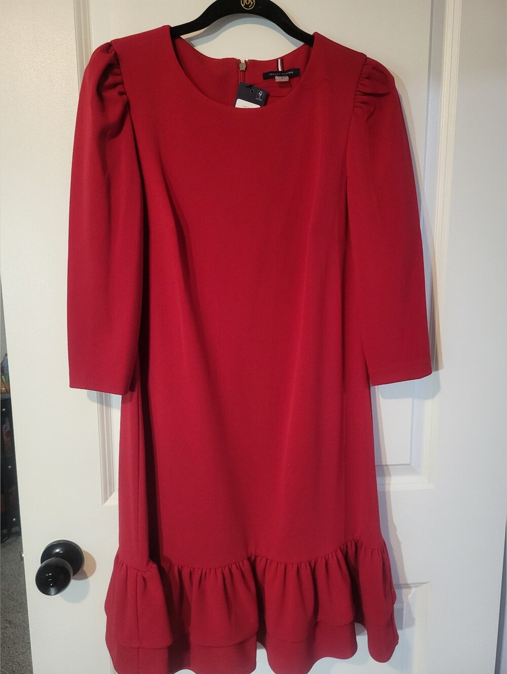 Tommy Hilfiger Crimson Midi Dress with Ruffle Hem